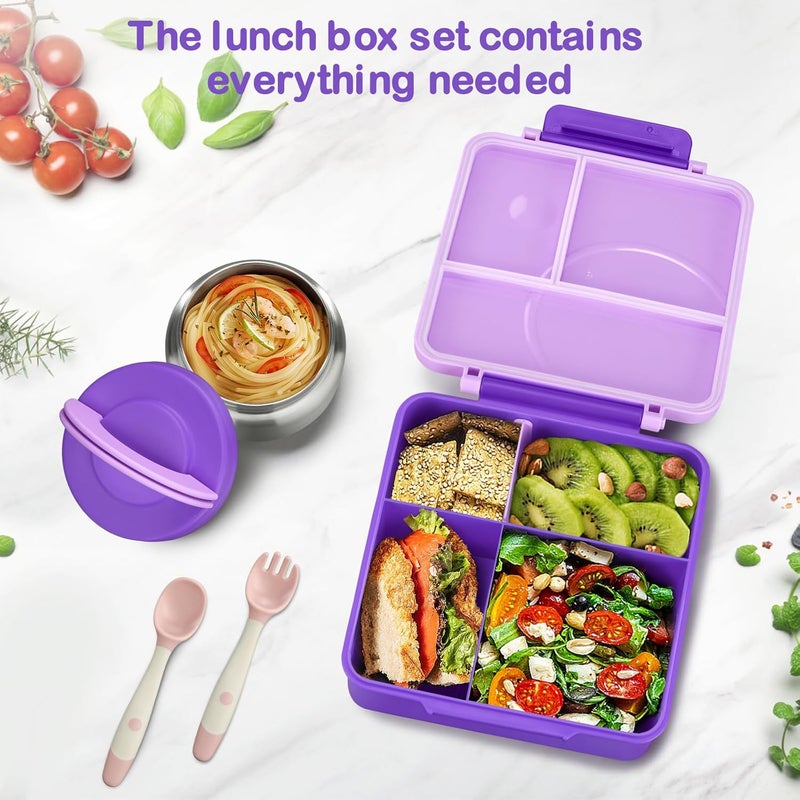 Howeemo Bento Lunch Box Set for Kids with 8oz Soup Thermo, Leak-Proof Lunch Containers with 4 Compartment, Kids Thermo Hot Food Jar and Insulated Lunch Bag for Kid to School-Purple - Image 4